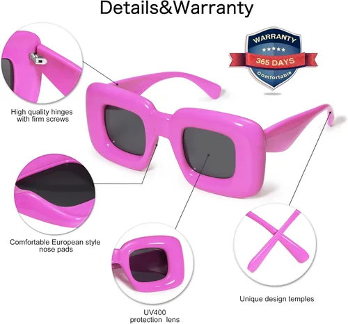 Vista 7 de VANLINKER Lindas gafas de sol cuadradas infladas para mujeres y hombres, gafas gruesas retro con marco grueso divertido máscara sombras VL9733