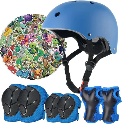Vista 13 de Juego de casco de bicicleta para niños, certificado CPSC con rodilleras, coderas, muñequeras, casco negro ajustable para niñas de 2-3-5-8 años