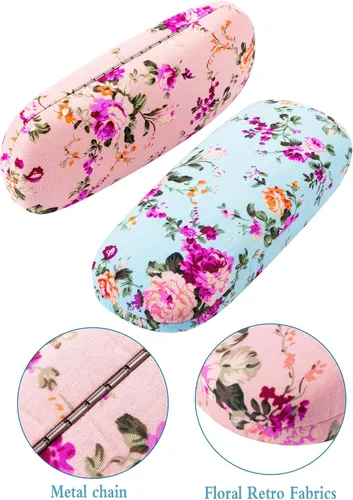 Vista 2 de Weewooday 2 piezas de carcasa rígida para gafas de flores funda de tela floral funda de gafas para mujer funda de vidrio duro retro