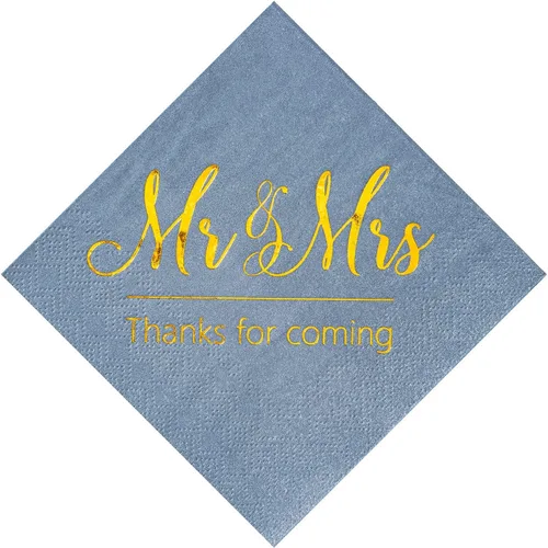 Vista 9 de Crisky Servilletas de boda Mr Mrs Bule - Servilletas doradas de postre para boda, ducha, compromiso, fiestas, 100 unidades, 3 capas
