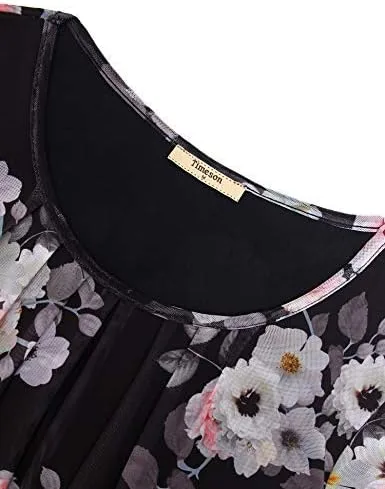 Vista 4 de Timeson Blusa para mujer, plisada al frente, de manga larga con cuello redondo