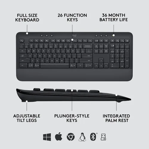 Vista 6 de Logitech Signature MK650 Combo para Negocios, Mouse y Teclado Inalámbricos, Logi Bolt, Bluetooth, SmartWheel, Certificado Globalmente, Grafito