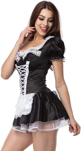 Vista 5 de Lpmadey Women's Anime Cosplay French Apron Maid Fancy Dress Costume Sexy Temptation Uniform Lace Up Playful Maidservant Dress