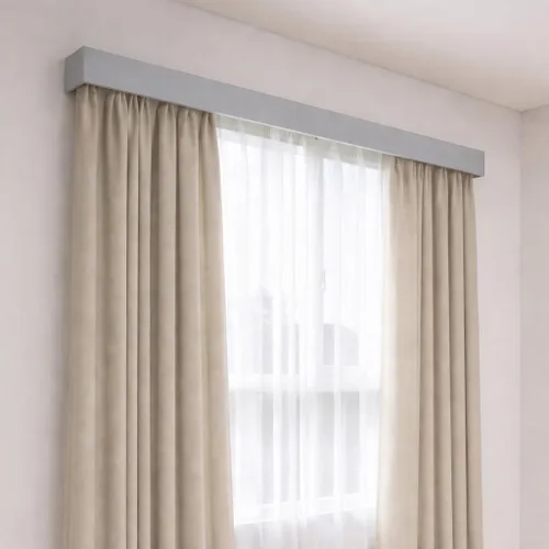 Vista 7 de zshine Cortina de cuatro en uno con pelmet, doble riel decorativo, panel opcional y cinturones de luz inteligentes para montaje en el techo