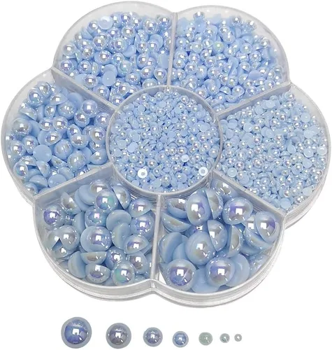 Vista 18 de Chenkou Craft - 1 caja con 3000 mitades de perlas, cuentas redondas con parte posterior plana, imitación de perlas beige, cuentas sueltas de gemas