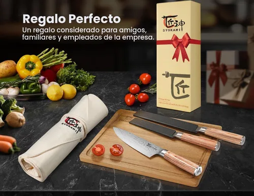 Vista 7 de SYOKAMI Juego de cuchillos de chef de 14 piezas con bolsa enrollable, juego de cuchillos japoneses profesionales de acero inoxidable con mango