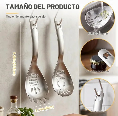 Vista 6 de Cuchara de cocina multifunción de acero inoxidable 5 en 1, cuchara ranurada