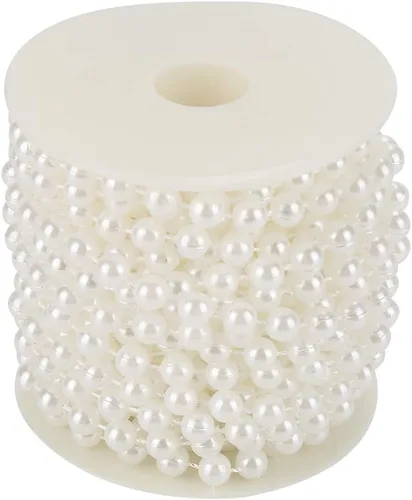 Vista 9 de 32.8 ft/roll 0.315 in Línea de Algodón Artificial Perlas Perlas Cadena Cadena Guirnalda Flores Decoración de la Boda Artesanía Perla Cadena (Beige)