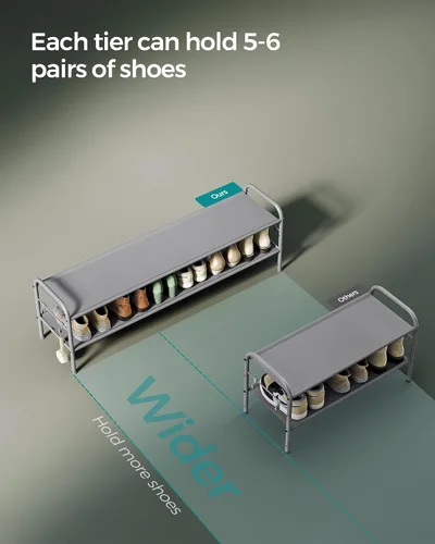 Vista 5 de SONGMICS Zapatero, Organizador de Zapatos de 2 Niveles, Estante de Zapatos de Tela con 4 Ganchos, Capacidad para hasta 12 Pares de Zapatos, Zapatero