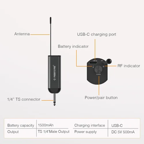Vista 8 de Phenyx Pro Sistema de micrófono inalámbrico digital dual PDP-2-1H1B Bundle con receptor inalámbrico portátil PWR-P-900