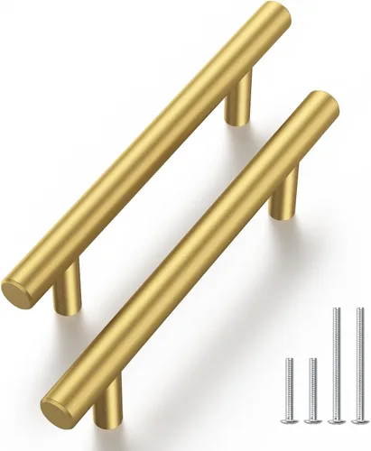 Vista 14 de Haliwu Paquete de 5 manijas doradas de gabinete de cocina de 2-1/2 pulgadas para tiradores de cajón, tiradores dorados cepillados, accesorios