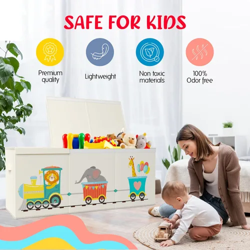Vista 3 de Organizador de almacenamiento de juguetes plegable extra grande con tapas, caja de juguetes de tren de animales para niños y niñas, 40 x 16 x 16