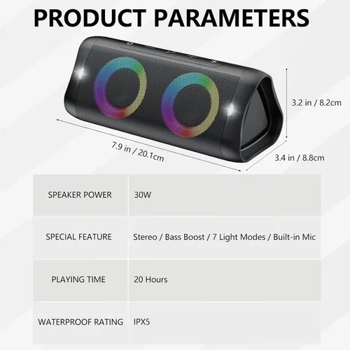 Vista 15 de DONOW Altavoz Bluetooth portátil 30W sonido estéreo, aumento de graves Negro