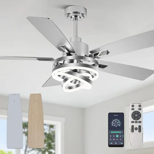 Vista 8 de Ventilador de techo moderno negro de 52 pulgadas con luces