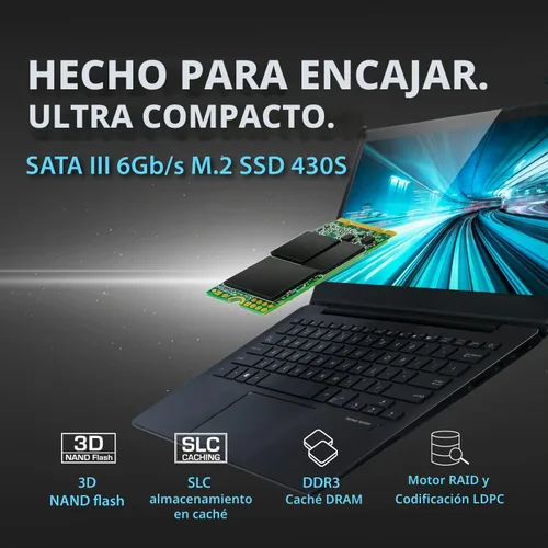 Vista 3 de Transcend 128GB MTS430S M.2 SATA III 2242 SSD, caché Dram, llave B+M No compatible con ranuras NVMe, unidad interna de estado sólido, corrección