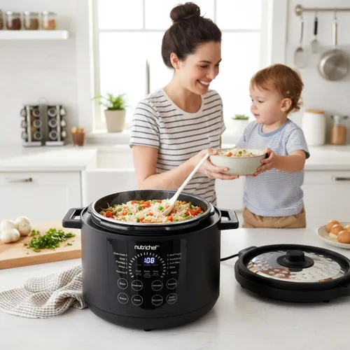 Vista 4 de NutriChef Olla a presión eléctrica de 6 cuartos de galón de capacidad Olla a presión digital de encimera de 9 funciones Tiempo y temperatura