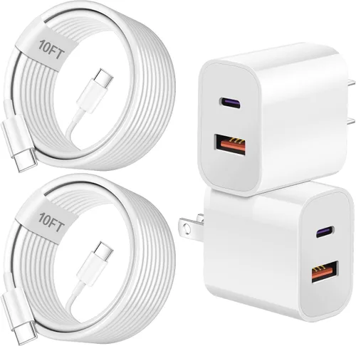 Vista 9 de Cargador A/C de doble puerto para iPhone 17 16 15, doble cargador USB A/C, bloque de carga rápida, paquete de 2 cargadores USB C rápidos de carga