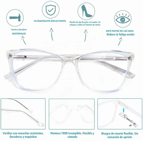 Vista 3 de Gafas de distancia de ojo de gato para mujer, anteojos de conducción cerca de la vista, vidrio transparente para miopía