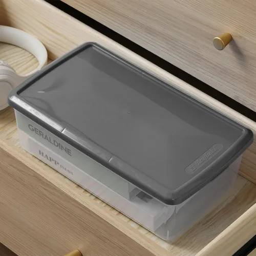 Vista 6 de Cajas de zapatos de plástico gris claro apilables contenedores de almacenamiento con tapas Cerrar, apilable, ampliamente utilizado, transparente