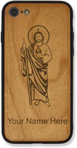 Vista 7 de LaserGram Funda compatible con iPhone 7 y iPhone 8, Saint Jude, grabado personalizado incluido (bambú)