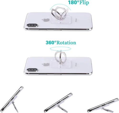Vista 3 de Soporte de anillo para teléfono celular, lazo de agarre transparente para dedos, rotación de 360 grados, soporte para anillo de dedo