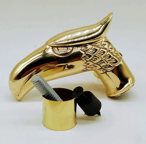 Vista 3 de Mango de caña solo con cuello de punta de latón de goma, cabeza de águila de latón fundido con varilla de repuesto de conector exterior, mango