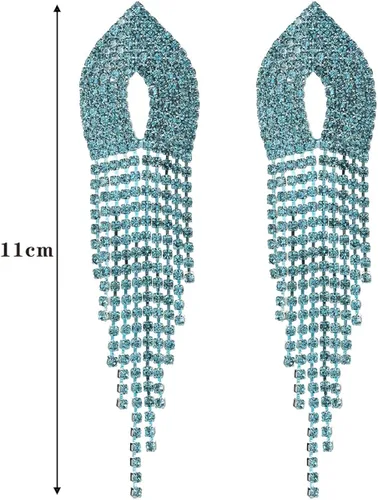 Vista 3 de Supra Diamanto Pendientes largos de borla para mujer, brillantes y coloridos diamantes de imitación de cristal, colgantes, joyería nupcial de boda