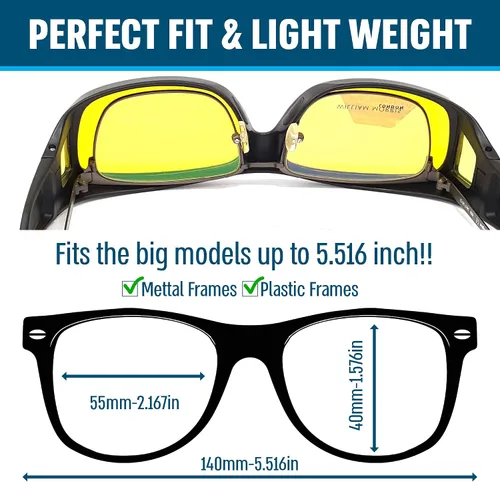 Vista 3 de Fit Over Polarized Night Vision Glasses Anti reflective Anti Glare UV-400 Wear Over Driving Glasses