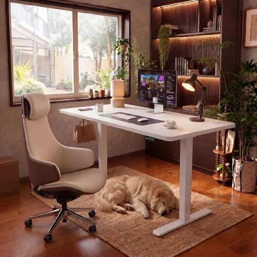 Vista 2 de Furmax Escritorio eléctrico de altura ajustable de 48 pulgadas para oficina Blanco