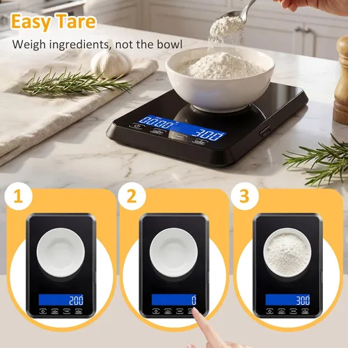 Vista 5 de Báscula de cocina, báscula de alimentos de 33 libras para hornear y cocinar Negro