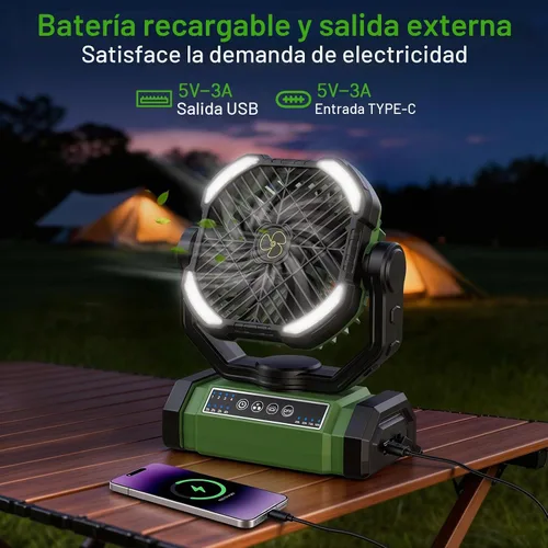 Vista 6 de UUYEE Ventilador de camping recargable, ventiladores a batería - verde