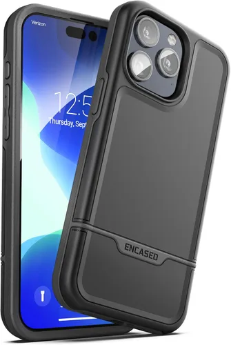 Vista 10 de ENCASED Funda a prueba de golpes compatible con iPhone 14, funda ultra protectora resistente para teléfono, serie Rebel (negro)