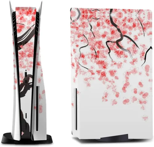 Vista 4 de AoHanan Cherry Tree Blossom PS5 - Juego completo de calcomanías de vinilo para consola y controlador para Playstation 5 Disc Edition