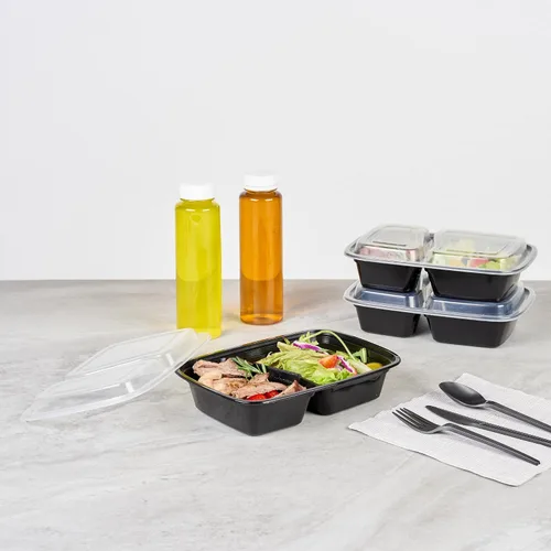 Vista 3 de Asporto - Cajas para llevar con compartimentos de 32 onzas, 50 recipientes para preparar comidas para microondas, 2 compartimentos, con tapas
