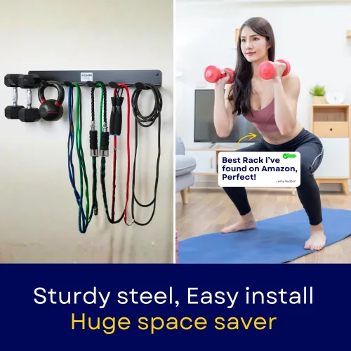 Vista 4 de Anchor Gym Estante de almacenamiento para bandas de resistencia, organizador de gimnasio para cuerdas, correas y mancuernas pequeñas
