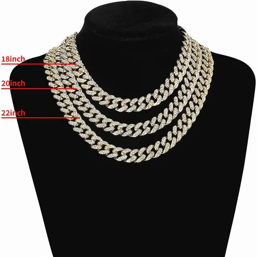 Vista 5 de Collar de cadena de eslabones cubanos de Miami, cadena de diamantes de circonita cúbica, joyería de hip hop, regalos para hombres y mujeres, oro