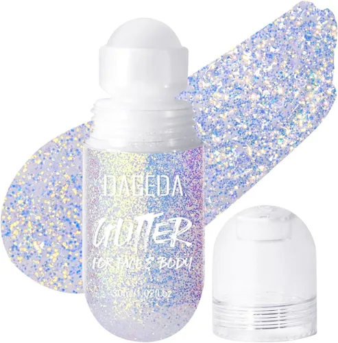 Vista 10 de DAGEDA Gel de purpurina corporal, purpurina facial enrollable para maquillaje de sirena, accesorios para festivales, rave, gel holográfico