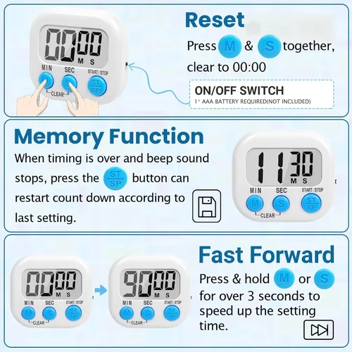 Vista 7 de Paquete de 12 temporizadores digitales multifuncionales, pantalla LCD magnética grande, temporizadores de cuenta regresiva de alarma fuerte, uso