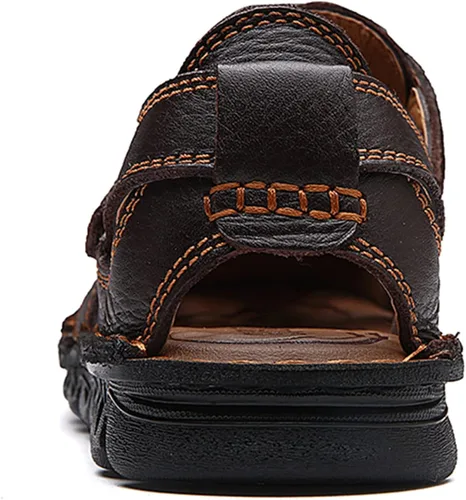 Vista 3 de UPIShi Sandalias de cuero con punta cerrada para hombre, zapatos de verano ajustables para pescador al aire libre