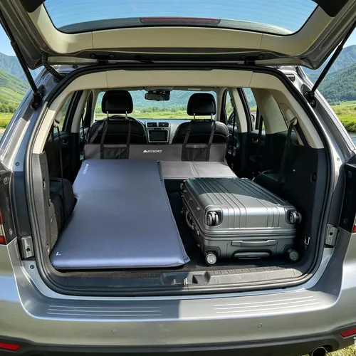 Vista 13 de Placa de extensión de asiento trasero de automóvil, extensor plegable de asientos traseros para dormir, aumenta el maletero de viaje y el espacio