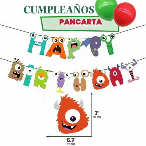 Vista 4 de Suministros de fiesta de monstruos, decoraciones de cumpleaños de monstruo: globos de monstruo, platos de papel, servilletas, tazas, cupcakes