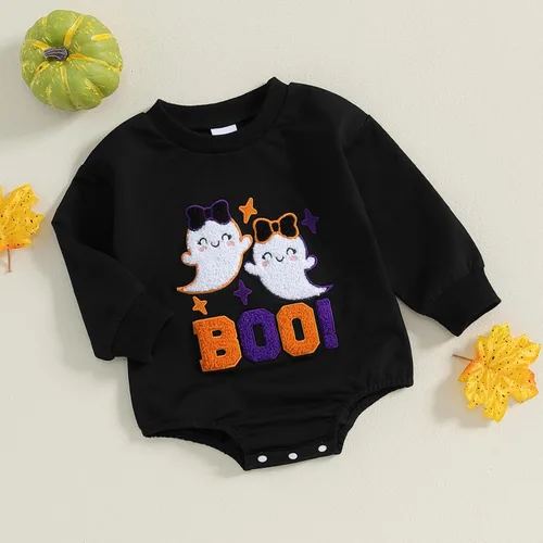 Vista 44 de Adobabirl Traje de Halloween para bebé, sudadera de fantasma, calabaza, mameluco, suéter de gran tamaño, lindo para otoño e invierno