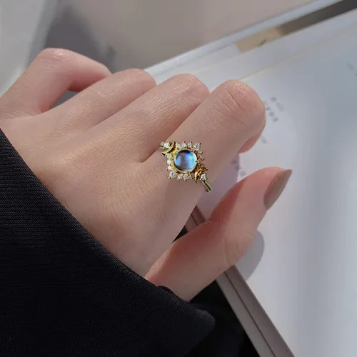 Vista 5 de Anillos de compromiso con la vida en anillos de luna y sol, anillos de aniversario de compromiso, boda celestial, regalos de moda para damas
