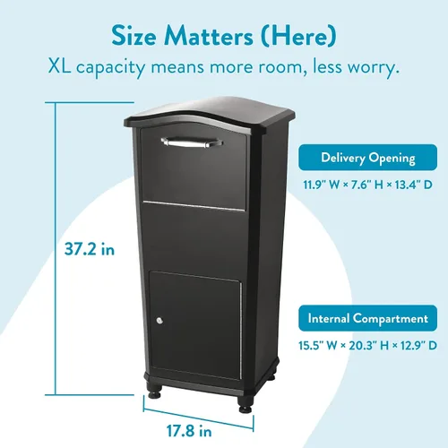 Vista 4 de Architectural Mailboxes 6900B Elephantrunk Caja de Entrega de Paquetes Negra Heavy duty aluminum locking parcel locker with pry-resistant 3-point