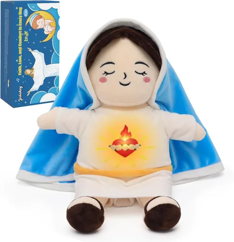Vista 10 de Yelakey Muñeco de Jesús de Peluche Relajante con Luz y Sonido, Muñeco de Jesús Respirante de 15" de Peluche Suave Cristiano Católico Regalo Azul