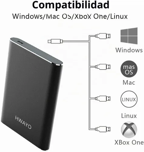 Vista 2 de HWAYO Disco duro externo portátil de 120 GB, USB3.1 Gen 1 Tipo C Ultra Slim de 2.5 pulgadas, almacenamiento HDD compatible con PC, computadora