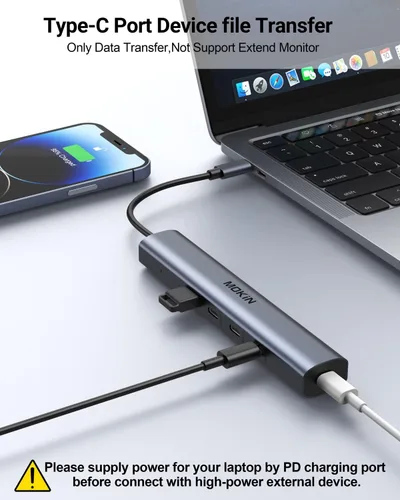 Vista 5 de Hub USB C, divisor USB C de 10 Gbps con 4 puertos USB C 3.1, 100 W PD, adaptadores multipuerto USB C a USB C Hub para MacBook Pro/Air M2 M1, iPad