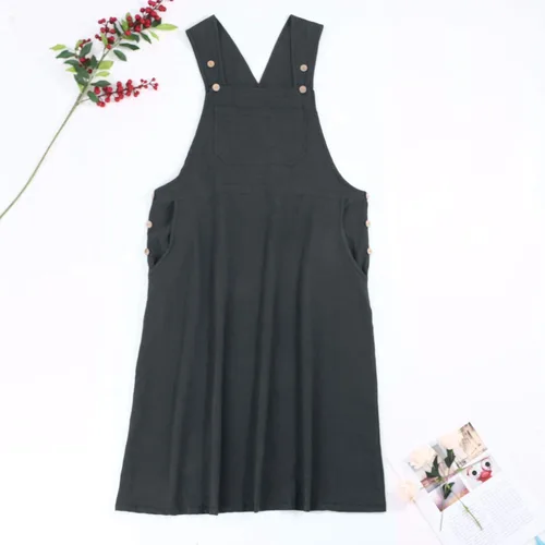Vista 4 de BFONE - Vestido de pana para mujer con bolsillos en la rodilla con tirantes