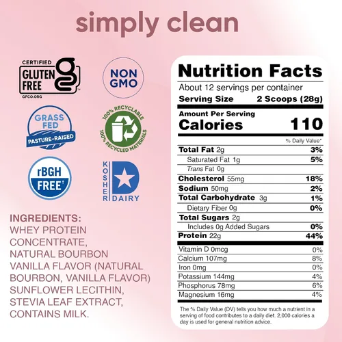 Vista 2 de simply tera's Pure Whey Protein Powder - Polvo de proteína de suero con sabor a vainilla de ganado alimentado con pasto, limpio, hecho sin