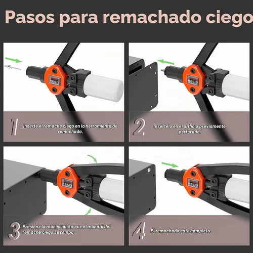 Vista 5 de Kit de pistola de remache de doble función, incluye 405 tuercas de remache, remaches ciegos, 15 mandriles, 5 boquillas de remache, multiusos
